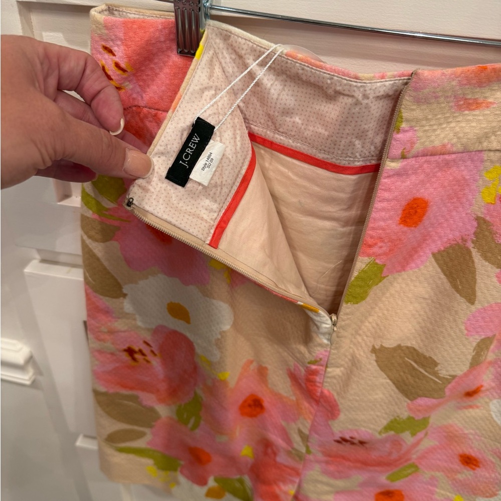 J. Crew Pink Floral Pencil Skirt with Cream & Green Accents - Picture 5 of 7